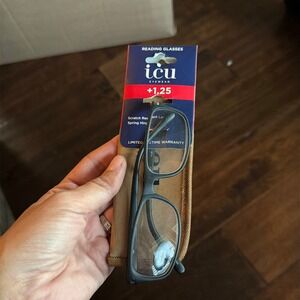 ICU Eyewear Henderson Reading Glasses +1.25 Matte Black Rectangular Spring Hinge